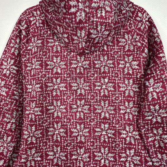 Talbots Hoodie Sweatshirt Womens XL‎ Pink White Fair Isle Fleece Pullover Cozy - Picture 9 of 11